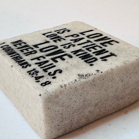 Valentines Day Love is Patient Stone Block Home Decor With 1 Corinthians 13:4, 8 - Picture 7 of 8